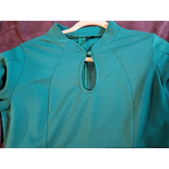 Chic Teal Retro Fit Flare Midi Dress Keyhole Modest Elegant Comfortable Size XL - Picture 7 of 10